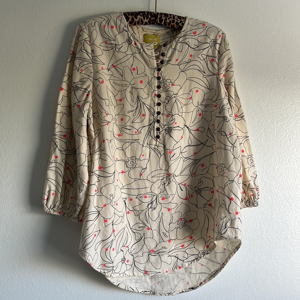 Maeve Cream Colored Blouse Top Large 100% Cotton